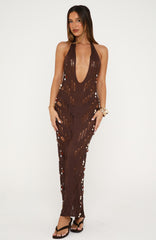 Sculpted Soul Beaded Knit Maxi Dress Chocolate