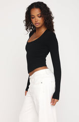 Serenade Her Ribbed Long Sleeve Top Black
