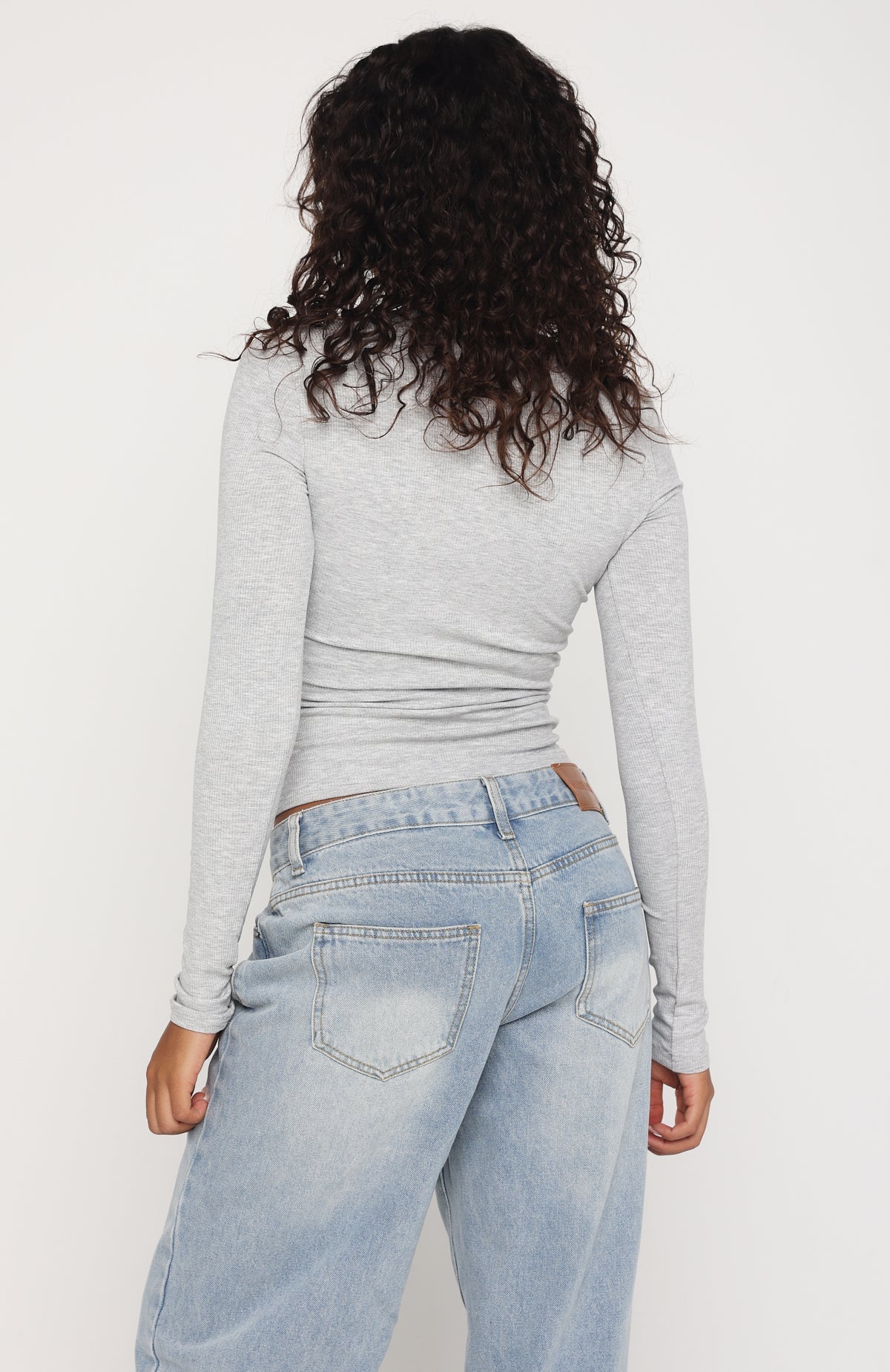 Serenade Her Ribbed Long Sleeve Top Light Grey Marle