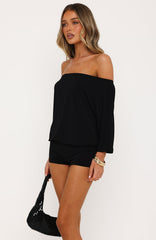 Stuck In A Daydream Off Shoulder Playsuit Black