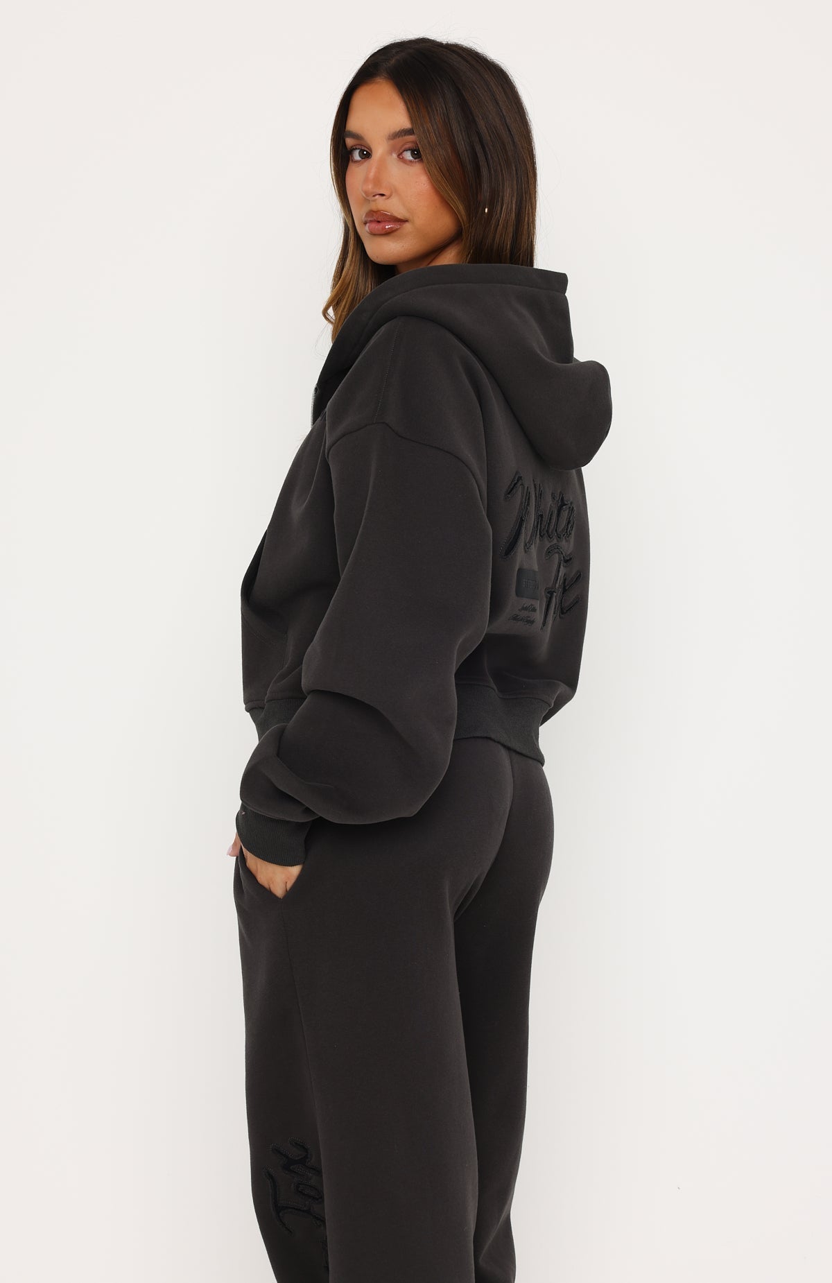 Studio 17 Willa Boxy Zip Front Hoodie Charcoal