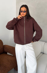 Such A Dream Oversized Zip Front Funnel Neck Jacket Chocolate