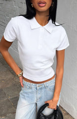 Sweet But Serious Cinched Waist Collared Top White