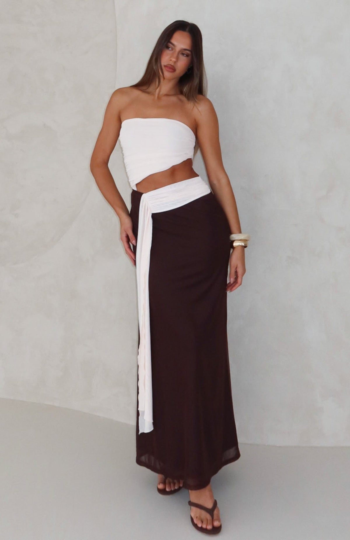 Talk About Forever Strapless Maxi Dress Oat/Chocolate