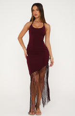 Tangled Romance Fringe Midi Dress Plum