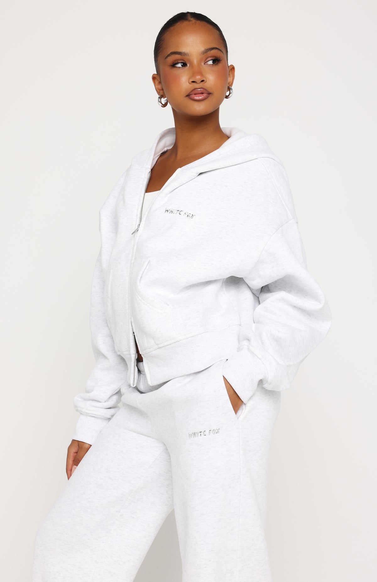 Test Drive Boxy Zip Front Hoodie Grey Marle