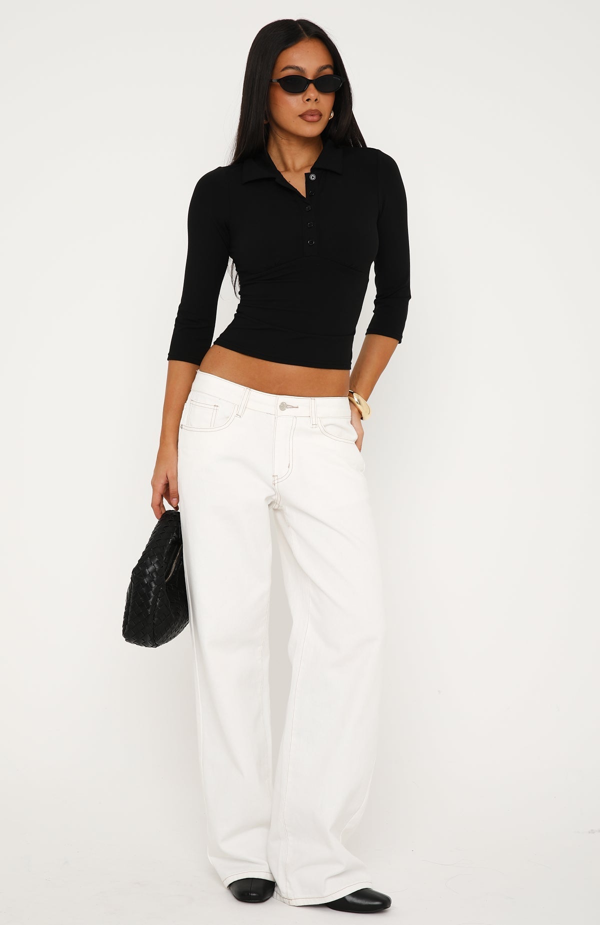 The Finer Things 3/4 Sleeve Polo Top Black
