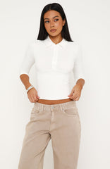 The Finer Things 3/4 Sleeve Polo Top White