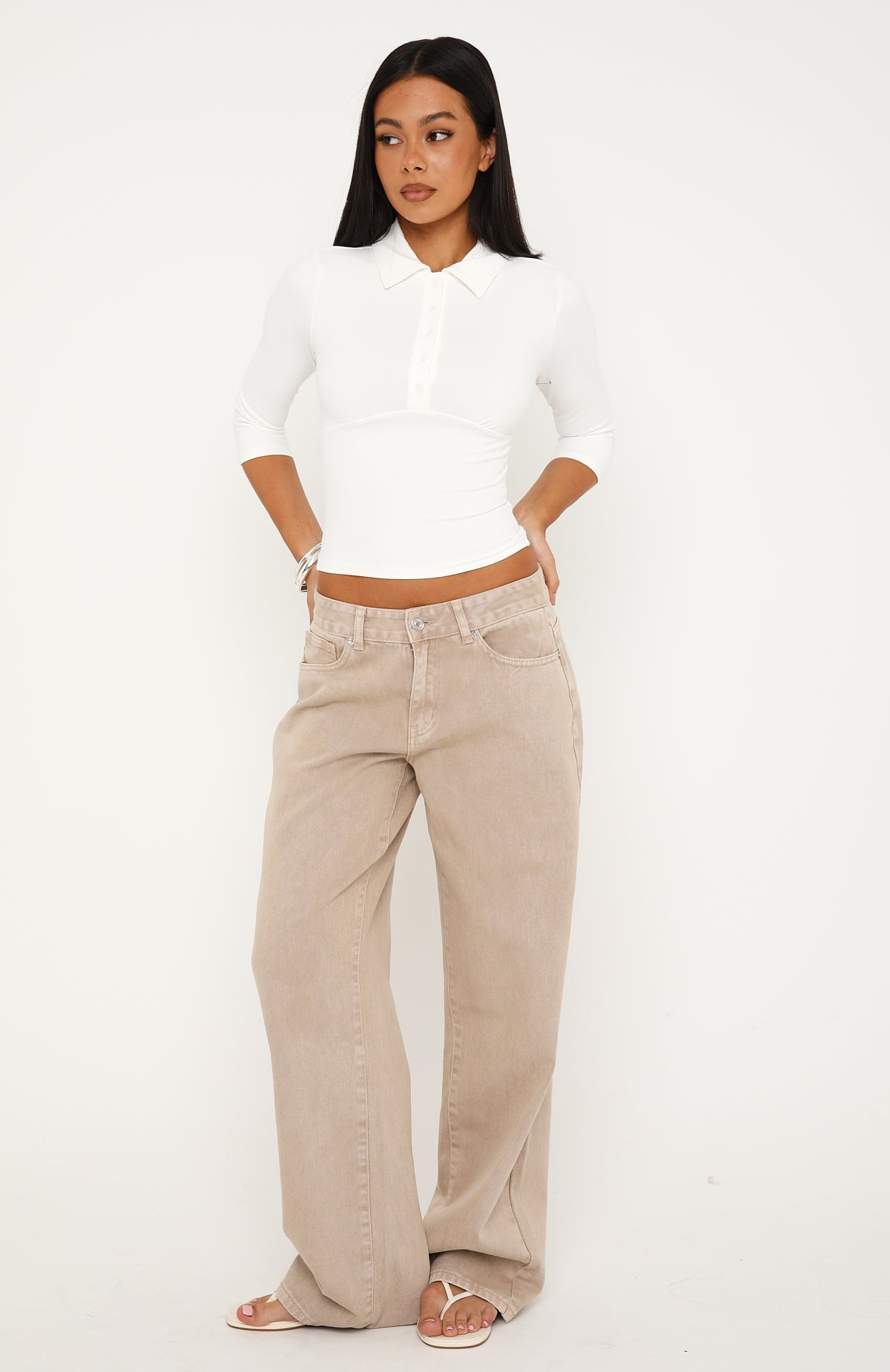 The Finer Things 3/4 Sleeve Polo Top White