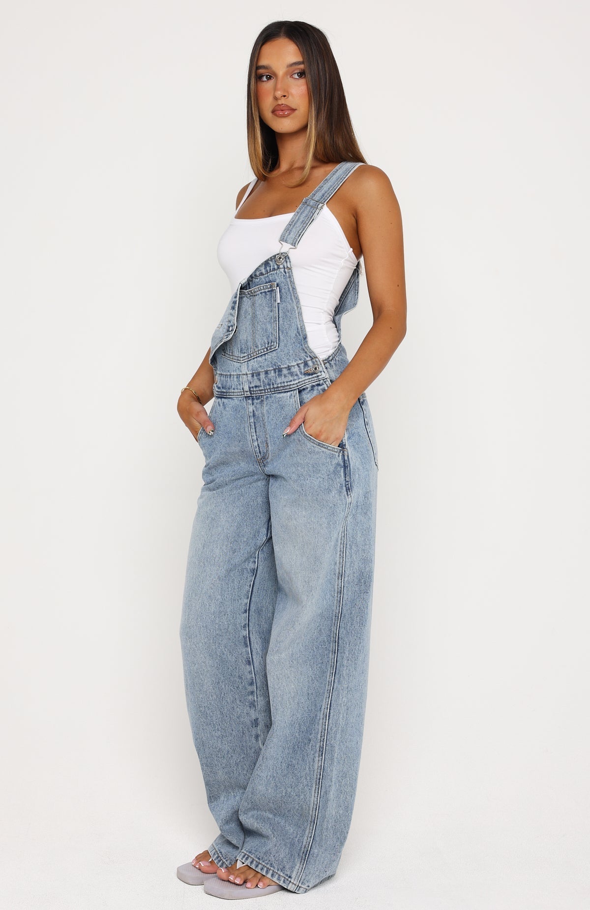 This Isn't Working Denim Overall Jumpsuit Vintage Ice Blue Wash