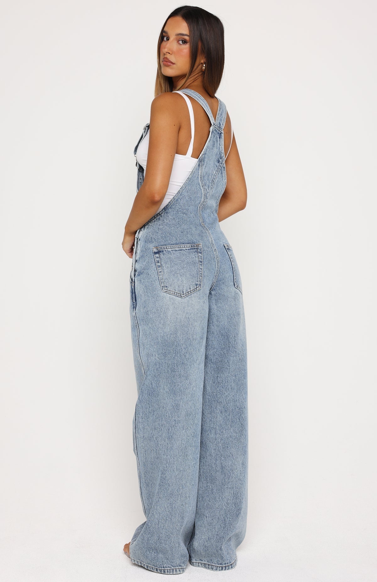 This Isn't Working Denim Overall Jumpsuit Vintage Ice Blue Wash