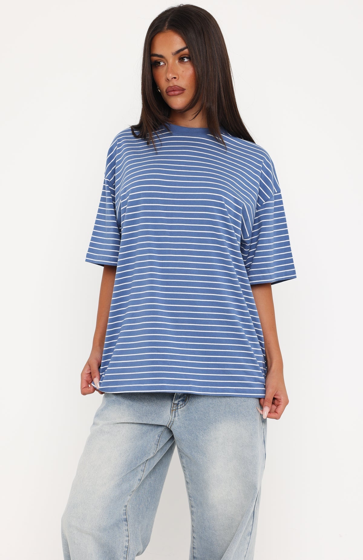 Touchdown Oversized Tee Blue/White Stripe