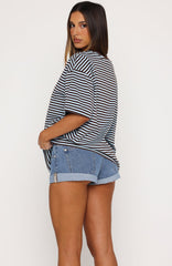 Touchdown Oversized Tee Choc/Blue Stripe