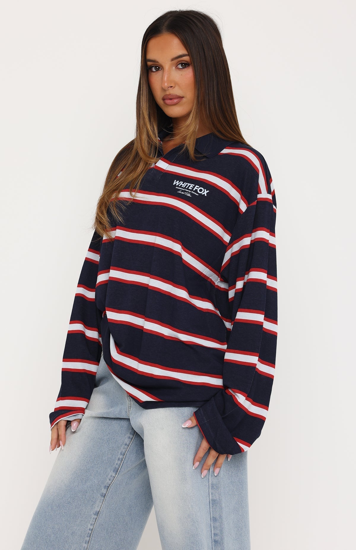 Unbothered Club Long Sleeve Oversized Jersey Navy
