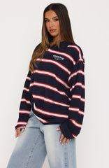 Unbothered Club Long Sleeve Oversized Jersey Navy