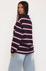 Unbothered Club Long Sleeve Oversized Jersey Navy