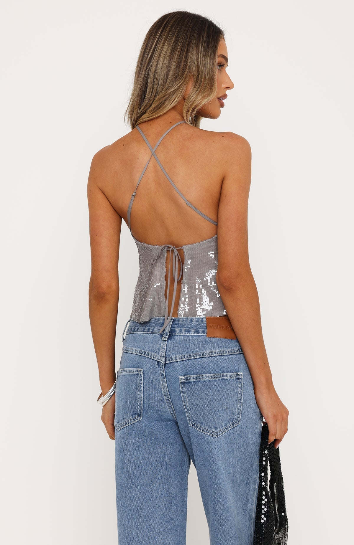 Under The Disco Ball Sequin Halter Top Silver