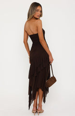Venetian Dreams Strapless Midi Dress Chocolate