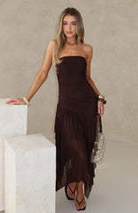 Venetian Dreams Strapless Midi Dress Chocolate