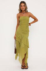 Venetian Dreams Strapless Midi Dress Matcha