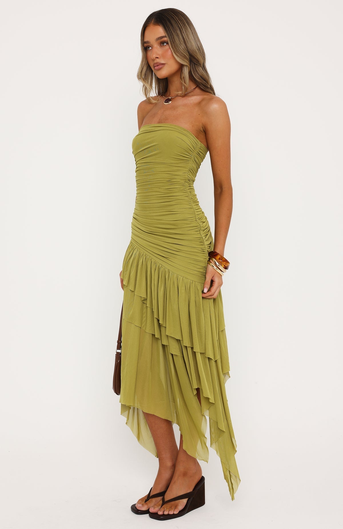 Venetian Dreams Strapless Midi Dress Matcha