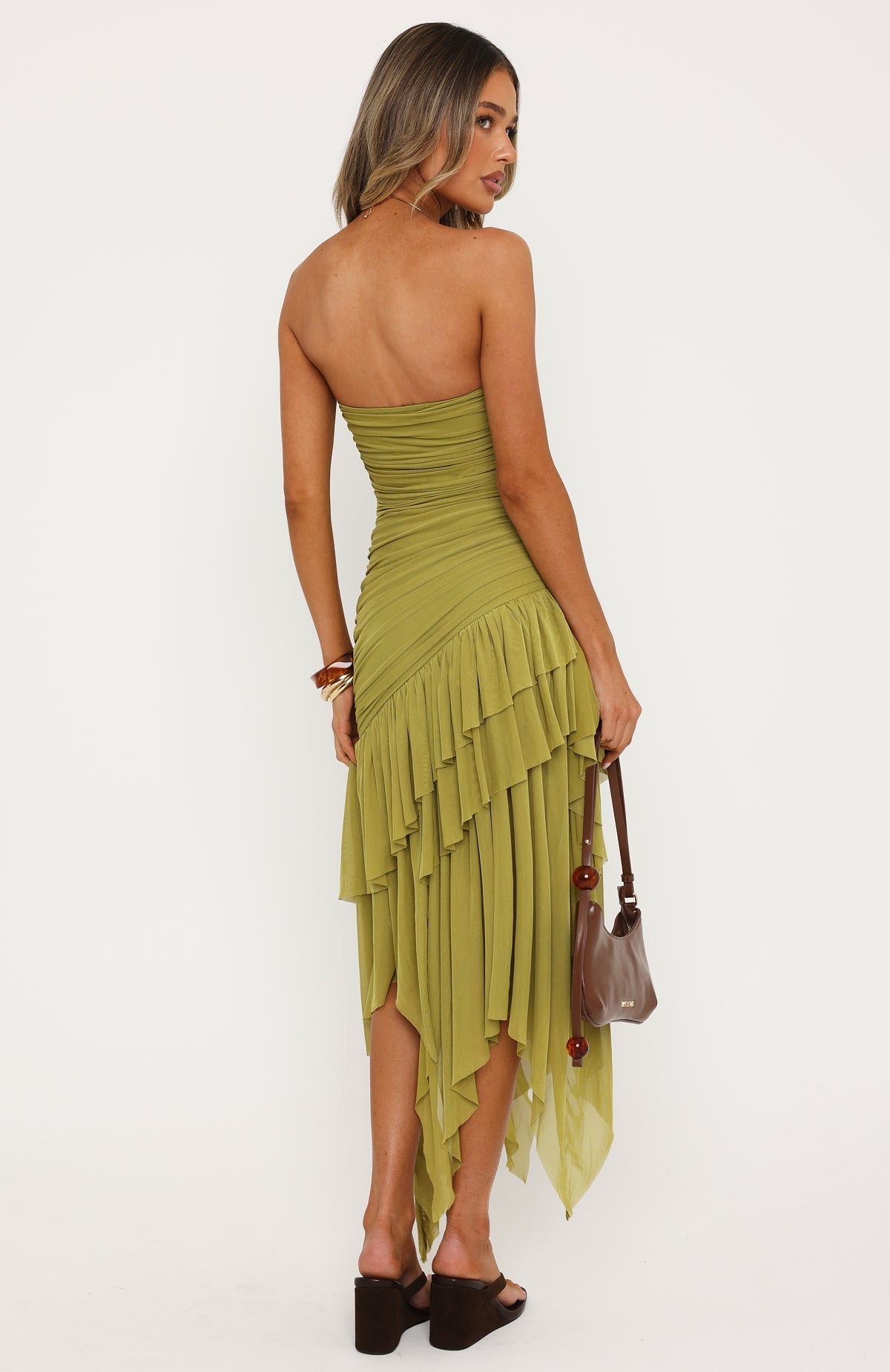 Venetian Dreams Strapless Midi Dress Matcha