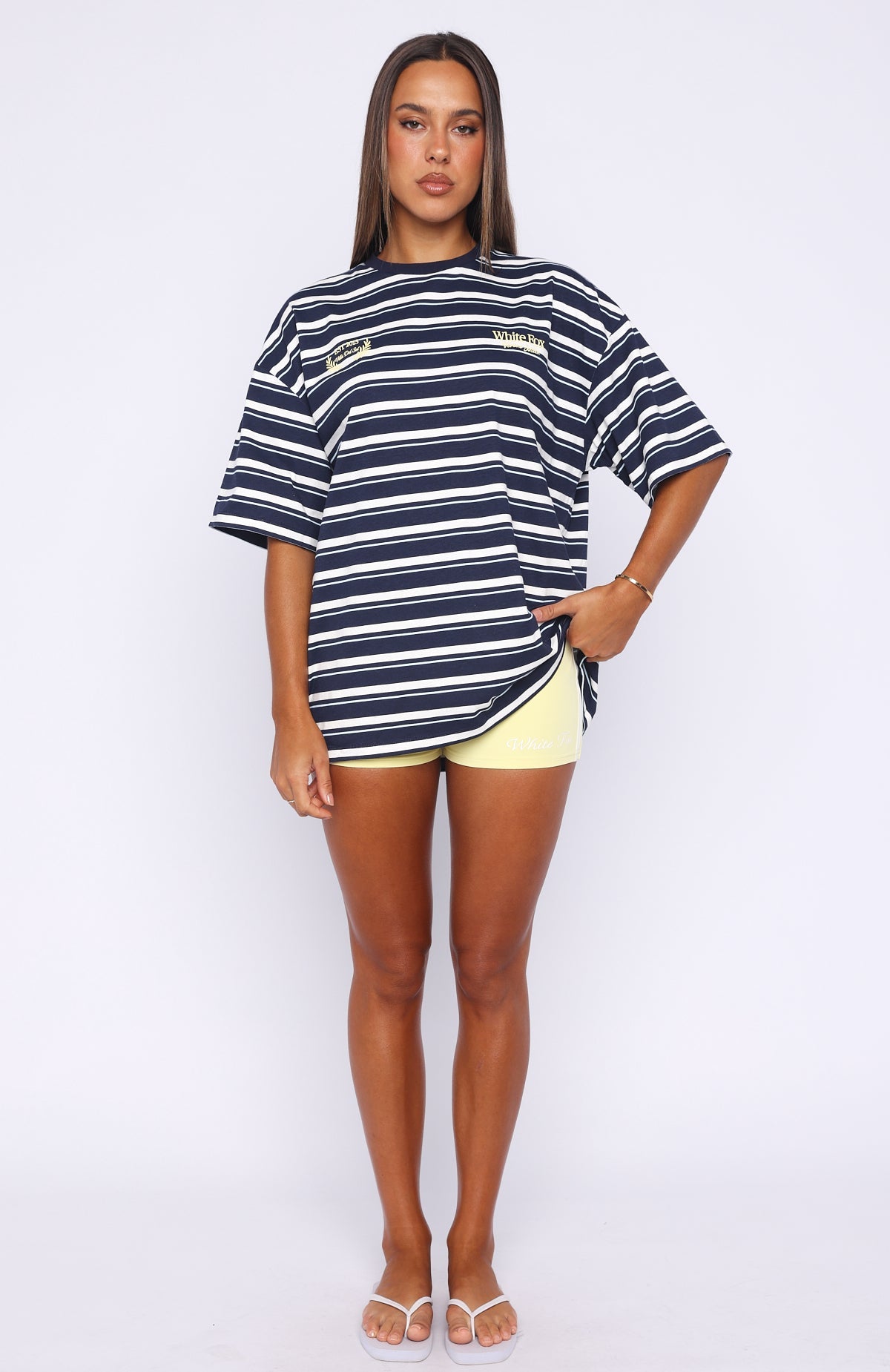 Verano Sixteen Viola Oversized Tee Navy Stripe