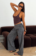 Where You Hold Me Pants Chocolate/Blue Plaid