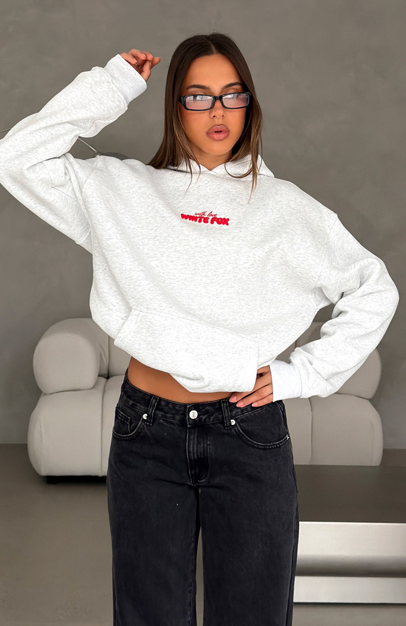 With Love In The Moment Oversized Hoodie Grey Marle